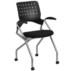 Flash Furniture WL-A224V-A-GG Mobile Nesting Chair w/ Black Plastic Back & Black Fabric Seat - Silver Frame