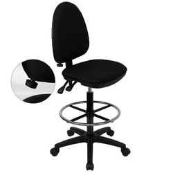 Flash Furniture WL-A654MG-BK-D-GG Swivel Drafting Stool w/ Mid Back - Black Fabric Upholstery