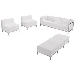 Flash Furniture ZB-IMAG-SET20-WH-GG 6 Piece Sofa Set - White LeatherSoft Upholstery, Stainless Steel Legs
