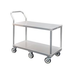 New Age 1490 2 Level Aluminum Utility Cart w/ 800 lb Capacity, Flat Ledges, Silver