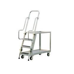 New Age 50060 3-Step Ladder Cart w/ 2 Shelves - Aluminum Alloy, Silver