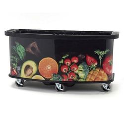 Cambro CVC75BW15 75"W Open Well Vending Cart w/ Umbrella Hole - Polyethylene, Fruit & Veggie Wrap, Fruit and Veg Laminated Wrap, 75" x 33-1/2" x 38-3/4", Multi-Colored