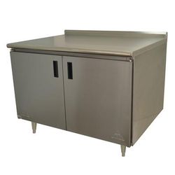 Advance Tabco HF-SS-364M 48" Enclosed Work Table w/ Swing Doors & Midshelf, 1 1/2" Backsplash, 36"D, Stainless Steel