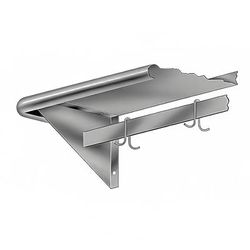 Advance Tabco PS-12-36-EC Solid Wall Mounted Shelf, 36"W x 12"D, Stainless, 6 Hooks, Stainless Steel