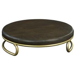 Cal-Mil 22425-3-112 12" Round Display Riser - 3"H, Dark Stained Oak Wood/Matte Gold Wire Base, Brown