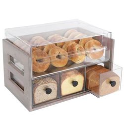 Cal-Mil 3624-110 Aspen Pastry Display Case w/ (3) Drawers & (1) Bagel Bin - 20 1/4"W x 12 3/4"D x 13 1/4"H, Pine Wood, Gray Wash