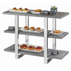 Cal-Mil 3708-83 3 Level Display Shelf - 32"L x 13 3/4"W x 25"H, Wood Shelves/Metal Frame, Gray
