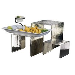American Metalcraft RSH1 3 Piece Riser Set, Hammered/Stainless, Silver