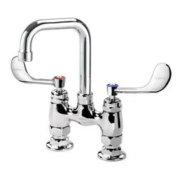 Krowne 15-430L-W-E2 Raised Deck Mount Faucet w/ 4 1/2" Double Bend Spout & Wrist Handles - 4" Centers, 0.5 GPM