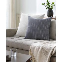 Qwara 22" Square Modern Cotton Steel Gray/Slate Blue/Silver Gray/Charcoal/Ivory Throw Pillow - Boutique Rugs