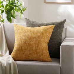 Pyotr 18" Square Modern Cotton Camel/Peach Throw Pillow - Boutique Rugs