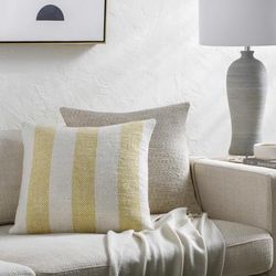 Mirko 22" Square Cottage Ivory/Mustard Throw Pillow - Boutique Rugs