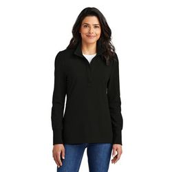 Port Authority LK829 Women's Fairway Stretch 1/4-Zip in Deep Black size Large | Cotton/Spandex Blend