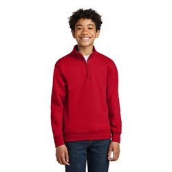 Port & Company PC78YQ Youth Core Fleece 1/4-Zip Pullover Sweatshirt in Red size Medium | Cotton Polyester