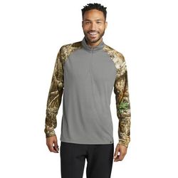 Russell Outdoors RU152 Realtree Colorblock Performance 1/4-Zip T-Shirt in Grey Concrete Heather/Realtree Edge size 3XL | Polyester