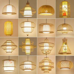 Style chinois bambou suspension lampe rotin osier plafonnier canne lanterne tricoté à la main Restaurant étude chambre Hall décor à la maison