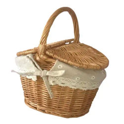 Cestino da Picnic in vimini intrecciato a mano con coperchio cesto da Picnic fodera lavabile cestino intrecciato in vimini per campeggio all'aperto escursionismo spiaggia