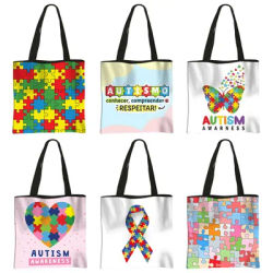 Autism Awareness Tote Bag Autism Shopping Bag Love Needs No Words Handbag Shoulder Bag Large