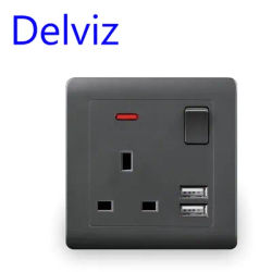 Delviz UK standard USB socket, Key control power supply, 2.1A Dual USB Charger Port, AC 110V~250V, Wall mounted 13A power outlet