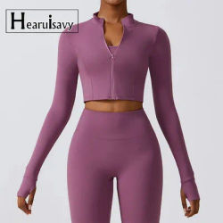 Hearuisavy Autumn Elasticity Yoga Jacket Outdoor Running Sports Jacket Female Gym Zipper Tight Fitting Jacket Women Sportswear