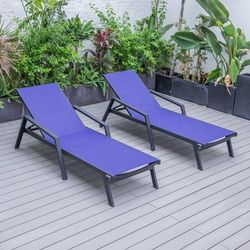 LeisureMod Marlin Patio Chaise Lounge Chair With Armrests in Black Aluminum Frame, Set of 2 - Leisurmod MLABL-77NBU2