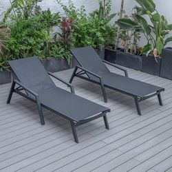 LeisureMod Marlin Patio Chaise Lounge Chair With Armrests in Black Aluminum Frame, Set of 2 - Leisurmod MLABL-77BL2