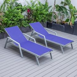 LeisureMod Marlin Patio Chaise Lounge Chair With Armrests in Grey Aluminum Frame, Set of 2 - Leisurmod MLAGR-77NBU2