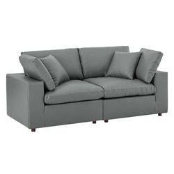 Commix Down Filled Overstuffed Vegan Leather Loveseat - East End Imports EEI-4913-GRY
