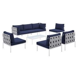 Harmony 8-Piece Sunbrella® Outdoor Patio All Mesh Sectional Sofa Set - East End Imports EEI-4941-GRY-NAV-SET