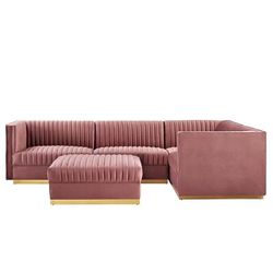 Sanguine Channel Tufted Performance Velvet 5-Piece Right-Facing Modular Sectional Sofa - East End Imports EEI-5831-DUS