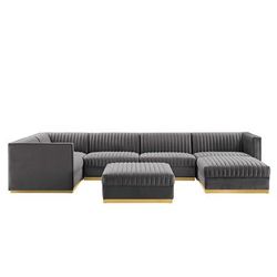 Sanguine Channel Tufted Performance Velvet 7-Piece Left-Facing Modular Sectional Sofa - East End Imports EEI-5840-GRY