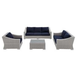 Conway Sunbrella® Outdoor Patio Wicker Rattan 4-Piece Furniture Set - East End Imports EEI-4355-LGR-NAV
