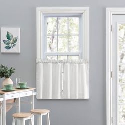 Wide Width Stacey Curtain Tailored Tier Pair by Ellis Curtains in Ice Cream (Size 56" W 36" L)