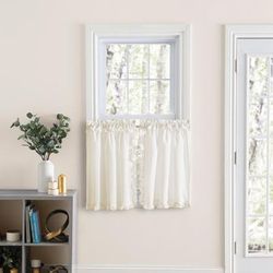 Wide Width Classic Narrow Ruffle Narrow Ruffle Solid Color Program by Ellis Curtains in Natural (Size 80" W 25" L)