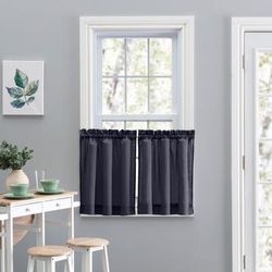 Wide Width Stacey Curtain Tailored Tier Pair by Ellis Curtains in Navy (Size 56" W 36" L)
