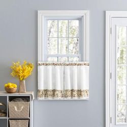 Wide Width Cherries Curtain Ruffled Tier by Ellis Curtains in Natural (Size 58" W 36" L)
