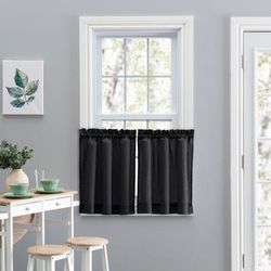 Wide Width Stacey Curtain Tailored Tier Pair by Ellis Curtains in Black (Size 56" W 24" L)