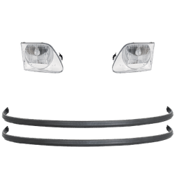 1998 Ford F-150 4-Piece Kit Driver and Passenger Side Headlights with Bumper Trims, with Bulbs, Halogen