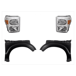 2012 Ford F-350 Super Duty 3-Piece Kit Driver and Passenger Side Headlights with Fenders, without Bulb, Halogen