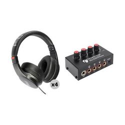 Polsen HPC-A20 Closed-Back Studio Headphones 4-Pack Kit with Headphone Amplifier HPC-A20