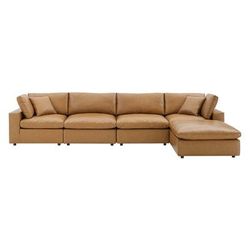 Commix Down Filled Overstuffed Vegan Leather 5-Piece Sectional Sofa - East End Imports EEI-4917-TAN