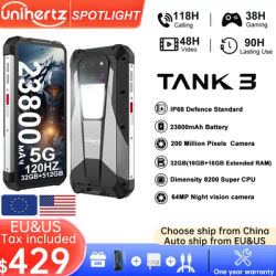 Unihertz Tank 3 by 8849 Rugged Smartphone 32GB 512GB 23800mAh 120W Charger Dimensity 8200 5G Cell Phone 200MP 120Hz Mobile Phone