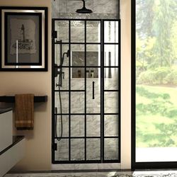 Dreamline Unidoor Toulon 34-34 1/2 in W x 72 in H Frameless Hinged Shower Door in Matte Black SHDR-2434720-89