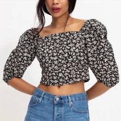 Levi's Tops | Levis Puffy Sleeve Top | Color: Black/White | Size: Xl