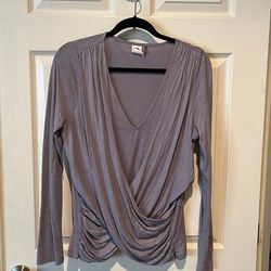 Anthropologie Tops | Anthropologie Akemi + Kin Lavender Gray V Neck Long Sleeve Wrap T-Shirt Top- Nwt | Color: Gray/Purple | Size: M