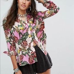 Free People Tops | Free People Under The Palms Buttondown Shirt | Color: Green/Pink | Size: S