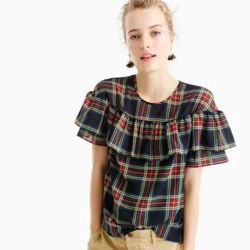 J. Crew Tops | J. Crew Edie Stewart Tartan Plaid Ruffle Top | Color: Black/Red | Size: 2