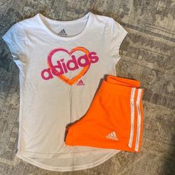 Adidas Matching Sets | Adidas Girls, Size 4 Short Set | Color: Orange/Pink | Size: 4g