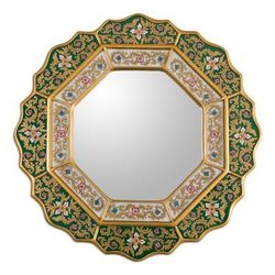 Mirror, 'Green Star' - Reverse Painted Glass Wall Mirror