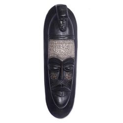 Ashanti wood mask, 'Festive Wisdom' - Hand Carved Wood Mask
